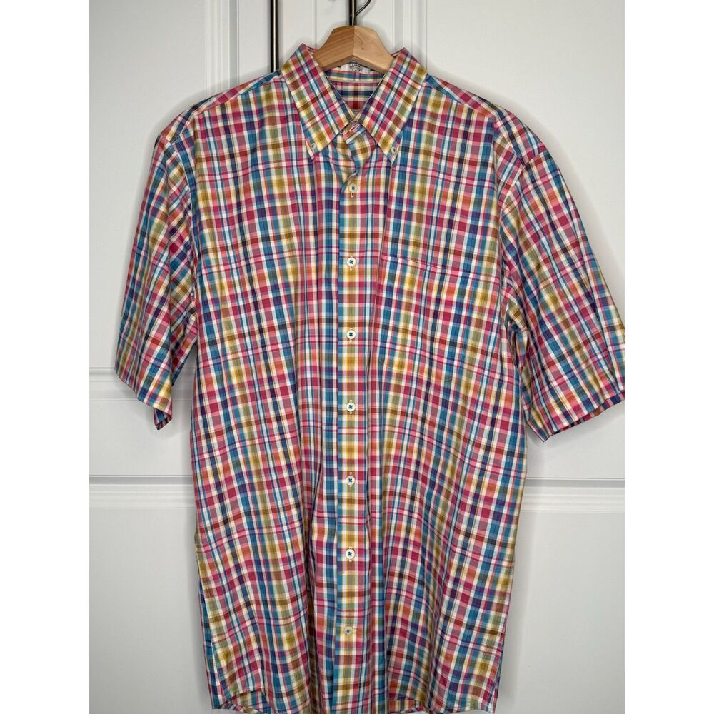 Peter Millar Madras Plaid Button Front Shirt Men's Large 100% Cotton Summer